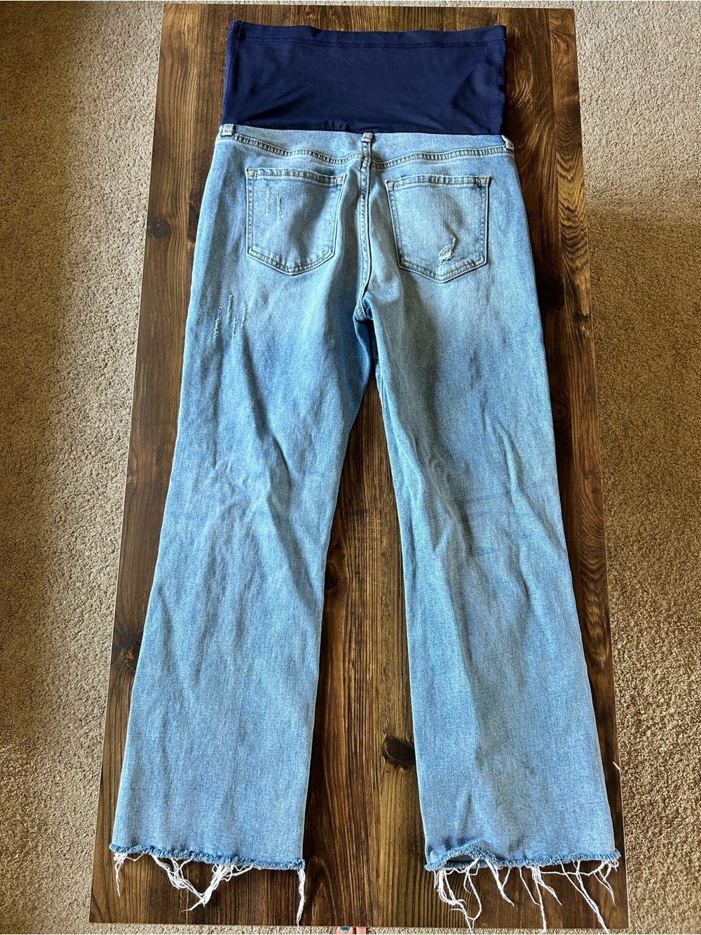 PinkBlush Blue Straight Leg Frayed Hem Maternity Jeans - Picture 6 of 9